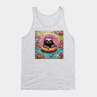 Sloth Chilling in a Floating Donut Tank Top